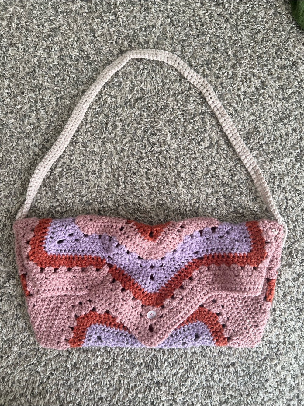 Handmade Crocheted Pink Wave Shoulder Bag